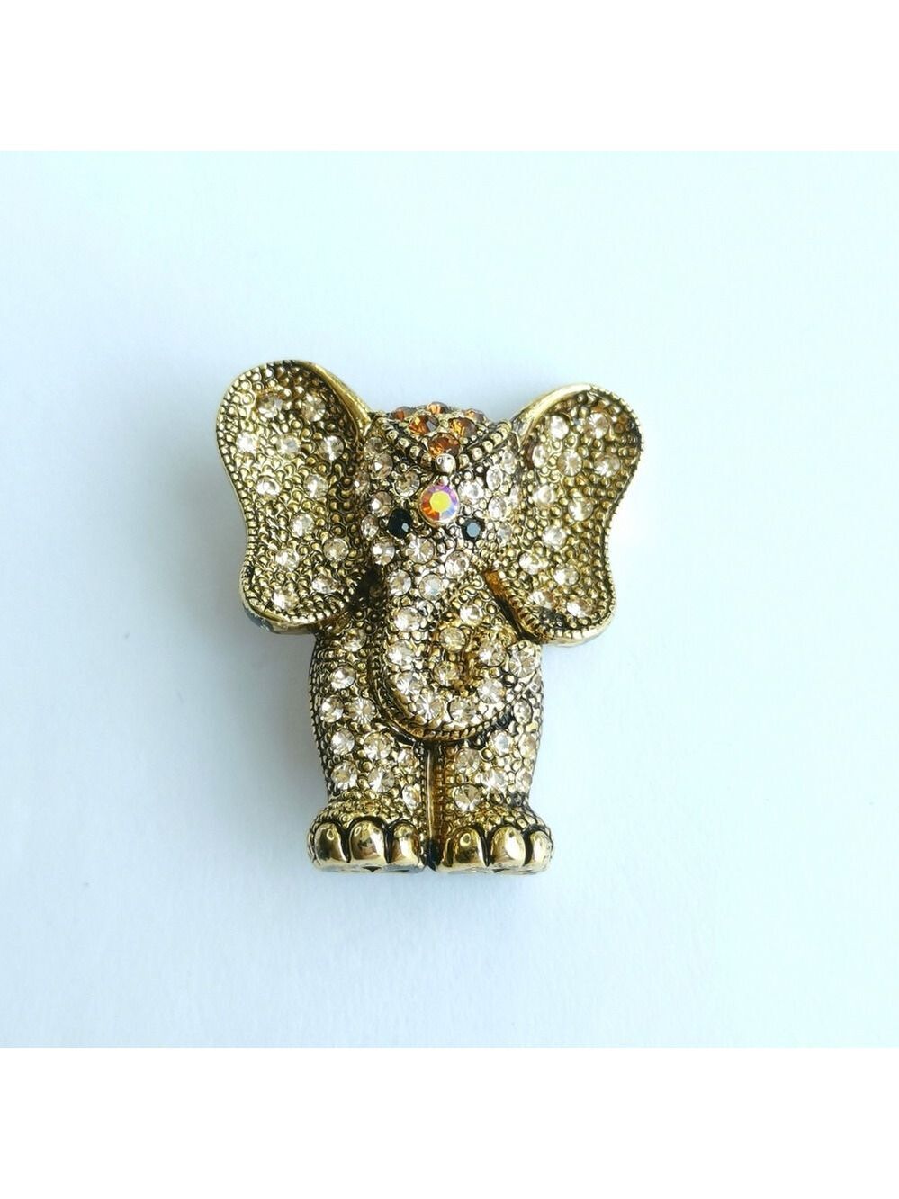 Golden Crystal Elephant Brooch Pin